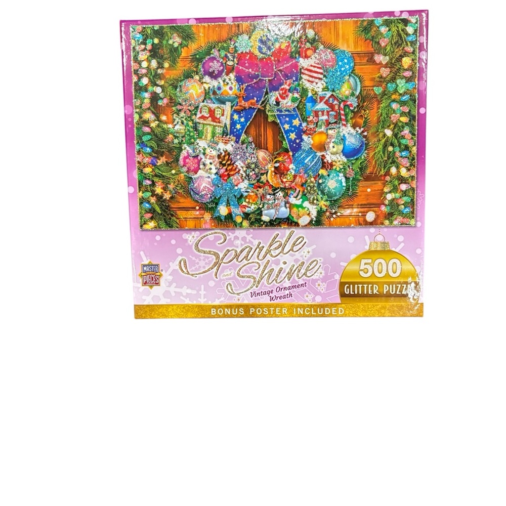 Sparkle & Shine 500-Piece Pink Glitter Ornament Wreath Puzzle